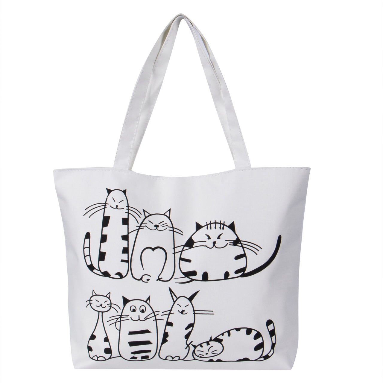 Women Canvas Handbag cartoon Cat Printed Shoulder bag Female Large Capacity Ladies Beach Bag Women Canvas Tote Shopping Handbags