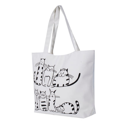 Women Canvas Handbag cartoon Cat Printed Shoulder bag Female Large Capacity Ladies Beach Bag Women Canvas Tote Shopping Handbags