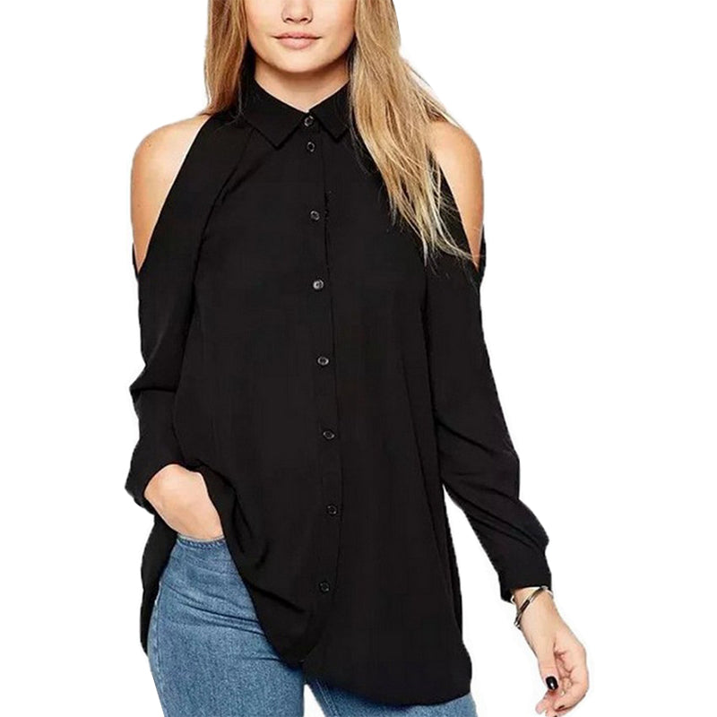 Women Chiffon Blouse 2018 new off of shoulder casual long-sleeved chiffon long shirt blusa feminina Vestidos EFF6136