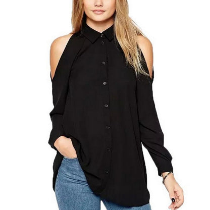 Women Chiffon Blouse 2018 new off of shoulder casual long-sleeved chiffon long shirt blusa feminina Vestidos EFF6136