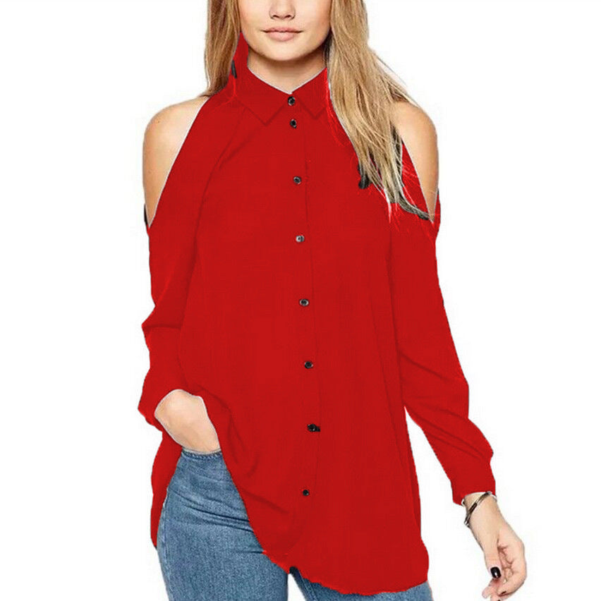 Women Chiffon Blouse 2018 new off of shoulder casual long-sleeved chiffon long shirt blusa feminina Vestidos EFF6136