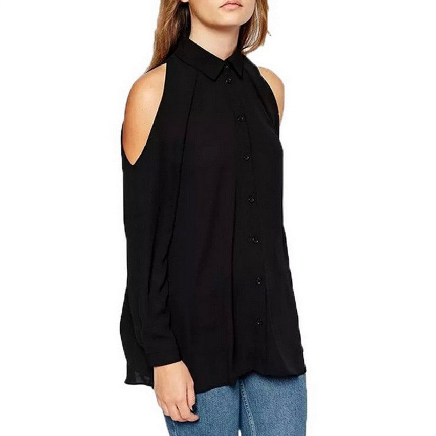 Women Chiffon Blouse 2018 new off of shoulder casual long-sleeved chiffon long shirt blusa feminina Vestidos EFF6136