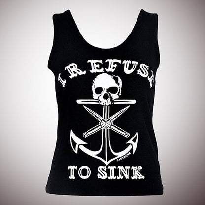 Women Fashion Black Boat Anchor Skull Printing Vest Sleeveless Blouse Tank Tops