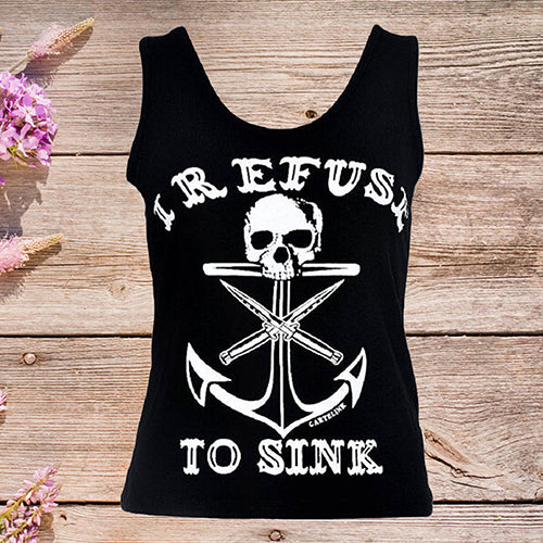 Women Fashion Black Boat Anchor Skull Printing Vest Sleeveless Blouse Tank Tops