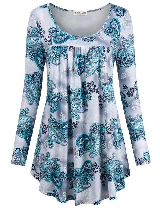 Women Fashion Long Sleeve Tunic Tops Lady Floral Printed O Neck Pullover Autumn Ruffled Casual Plus Size Blouse Shirt Camiseta