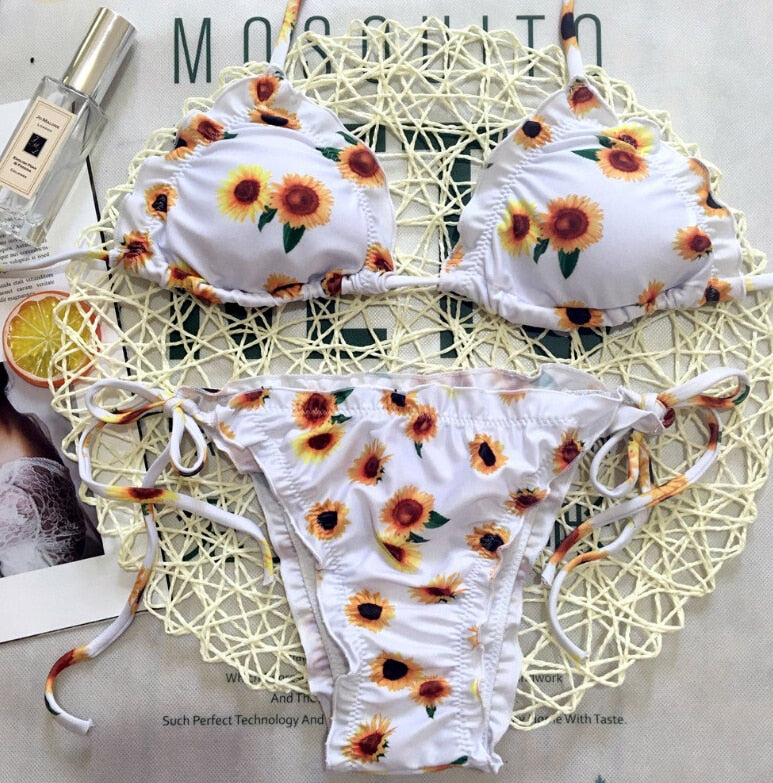 Women Floral Padded Bikini Swimwear Sunflower Pineapple Monokini Bikinis Set Bathing Suit Swimsuit Beachwear Summer