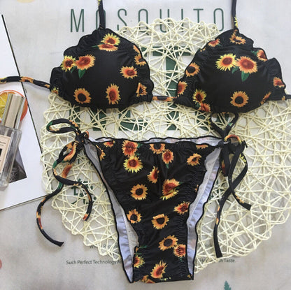 Women Floral Padded Bikini Swimwear Sunflower Pineapple Monokini Bikinis Set Bathing Suit Swimsuit Beachwear Summer