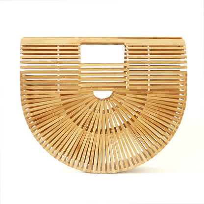 Women Handbag Female Big Travel Vacation Totes Bamboo Handbag For Ladies Handmade Woven Straw Beach Bag Summer Women's Purse