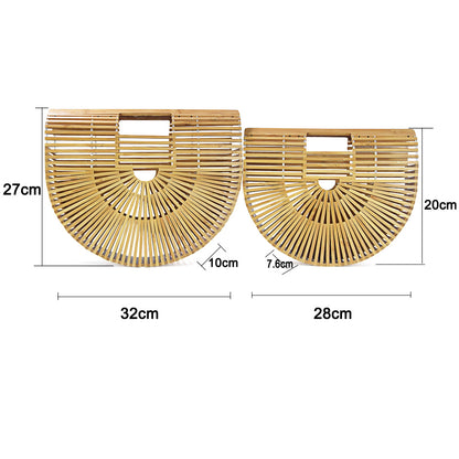 Women Handbag Female Big Travel Vacation Totes Bamboo Handbag For Ladies Handmade Woven Straw Beach Bag Summer Women's Purse