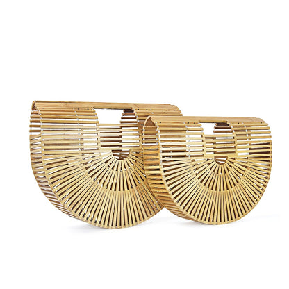 Women Handbag Female Big Travel Vacation Totes Bamboo Handbag For Ladies Handmade Woven Straw Beach Bag Summer Women's Purse