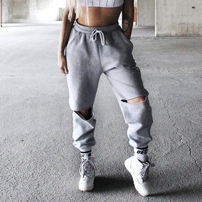 Women Hole Pants Casual Sweatpants Loose Harem Pants Trousers Women Joggers 2017 Spring Autumn Women Clothes