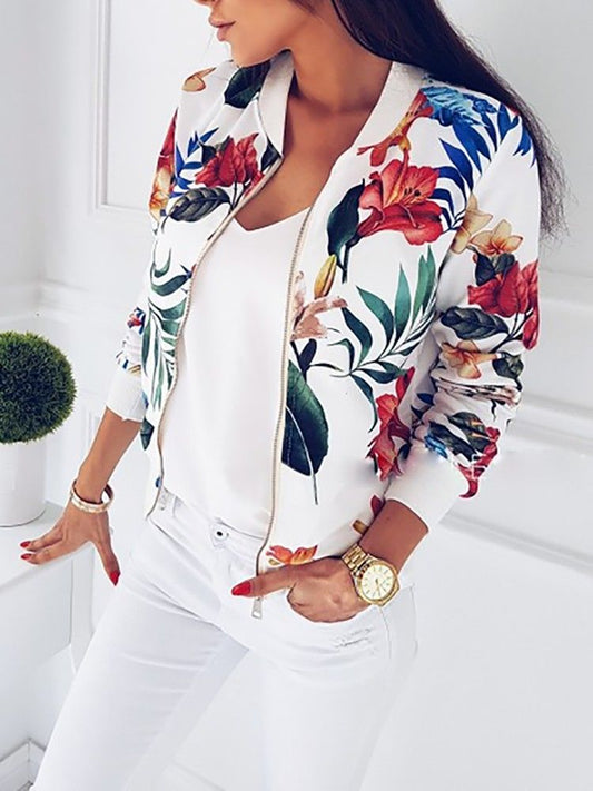 Women Jacket Fashion Ladies Retro Floral Zipper Up Bomber Jacket Casual Coat Autumn Spring Print Outwear Women Clothes