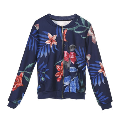 Women Jacket Fashion Ladies Retro Floral Zipper Up Bomber Jacket Casual Coat Autumn Spring Print Outwear Women Clothes