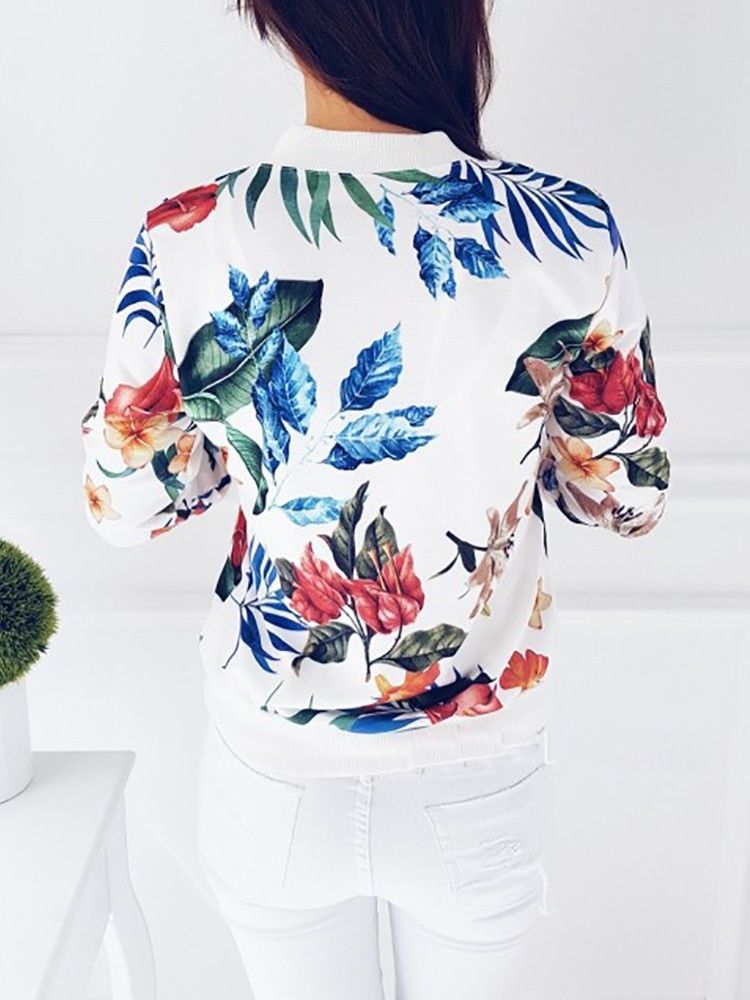 Women Jacket Fashion Ladies Retro Floral Zipper Up Bomber Jacket Casual Coat Autumn Spring Print Outwear Women Clothes