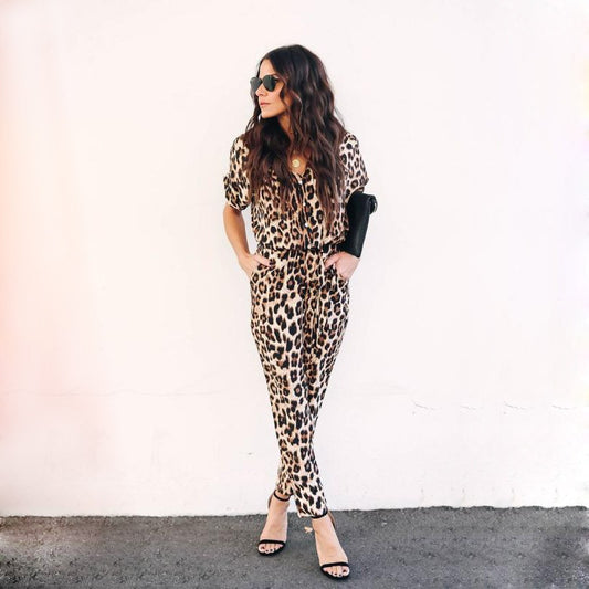 Leopard-Print Short Sleeve Long Pants Streewear