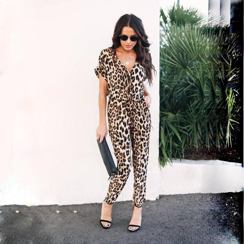 Leopard-Print Short Sleeve Long Pants Streewear