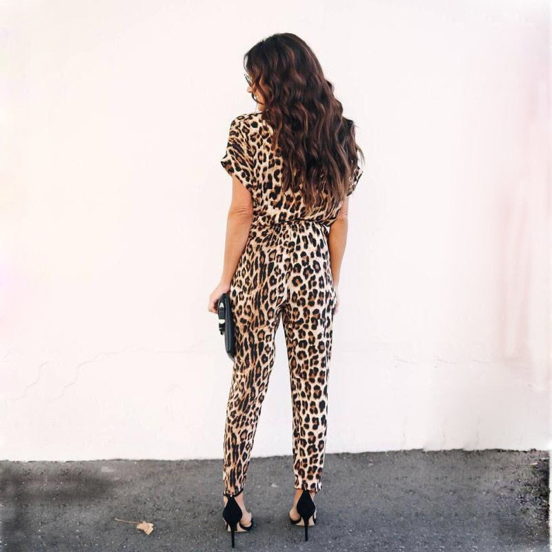 Leopard-Print Short Sleeve Long Pants Streewear