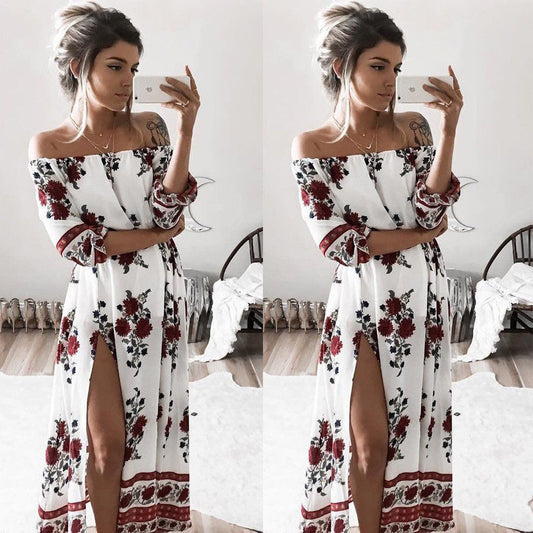 Women Ladies Clothing Dress Chiffon Floral Long Sleeve Party Flower Casual Long Maxi Dresses Women Summer Sundress