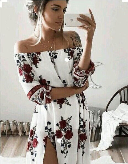 Women Ladies Clothing Dress Chiffon Floral Long Sleeve Party Flower Casual Long Maxi Dresses Women Summer Sundress