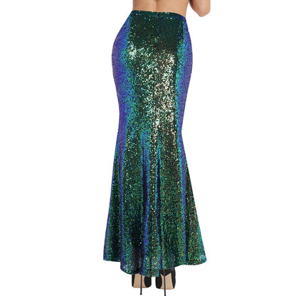 Women Ladies Fashion Long Maxi Shiny Sequin Mermaid Skirt Slim Fit Adult Formal Occasion Evening Costumes Party Wedding Skirt