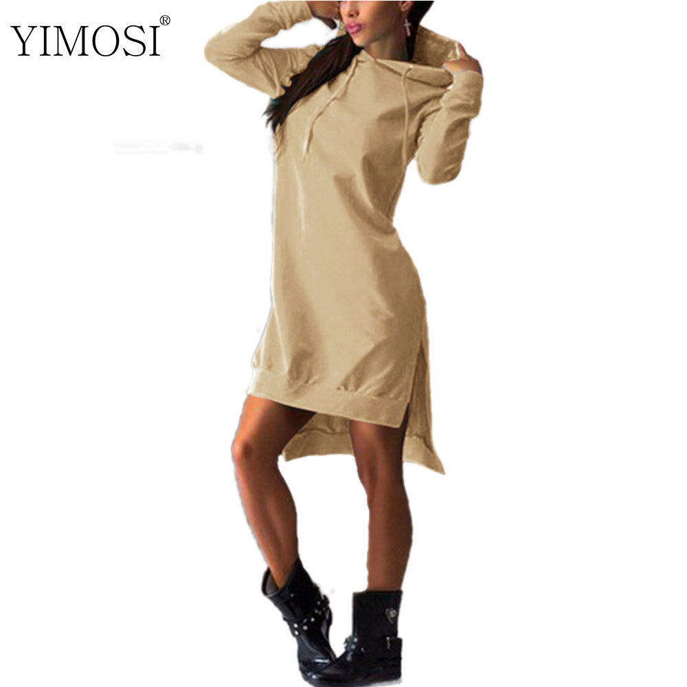 Women Long Sleeve Autumn Winter Dress Ladies Long Hoodie Dress Casual Hooded Pockets Sportwear Female Fashion Women Clothing