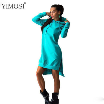 Women Long Sleeve Autumn Winter Dress Ladies Long Hoodie Dress Casual Hooded Pockets Sportwear Female Fashion Women Clothing