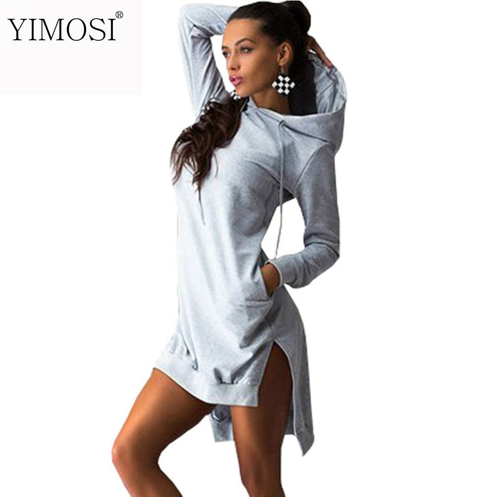 Women Long Sleeve Autumn Winter Dress Ladies Long Hoodie Dress Casual Hooded Pockets Sportwear Female Fashion Women Clothing