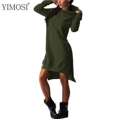 Women Long Sleeve Autumn Winter Dress Ladies Long Hoodie Dress Casual Hooded Pockets Sportwear Female Fashion Women Clothing