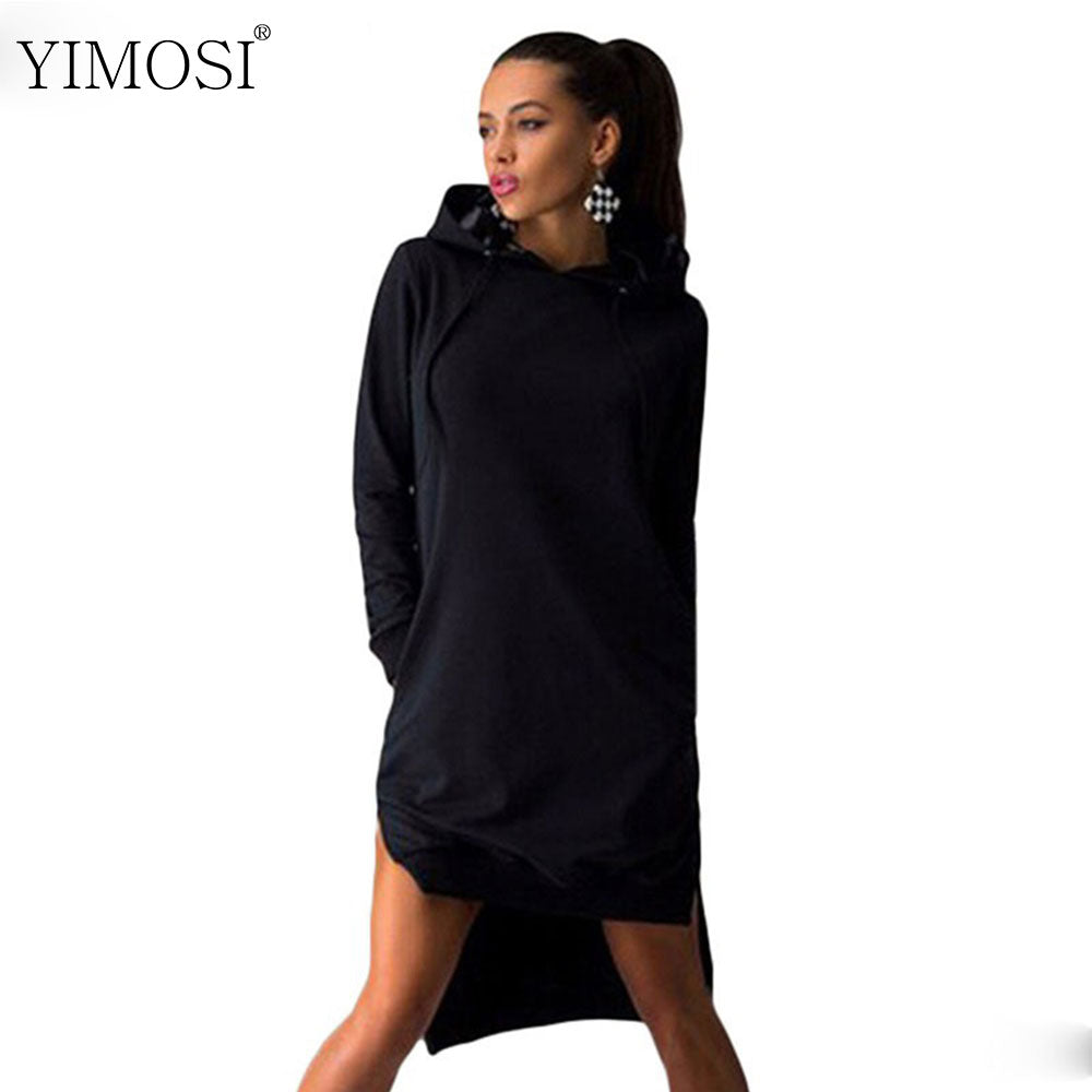 Women Long Sleeve Autumn Winter Dress Ladies Long Hoodie Dress Casual Hooded Pockets Sportwear Female Fashion Women Clothing