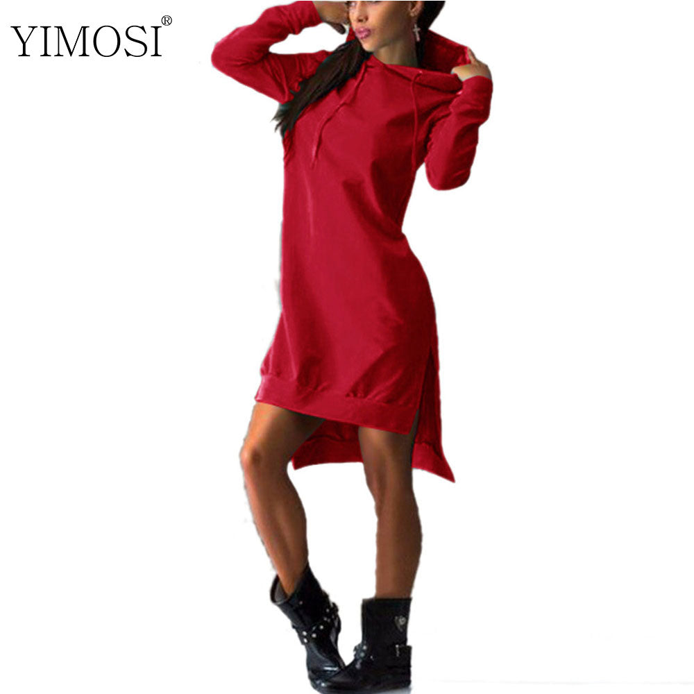 Women Long Sleeve Autumn Winter Dress Ladies Long Hoodie Dress Casual Hooded Pockets Sportwear Female Fashion Women Clothing