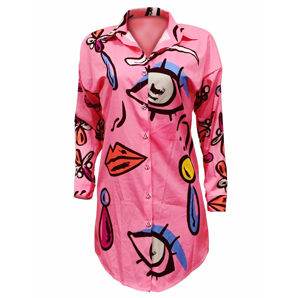 Women Long Sleeve Blouse Graffiti Red Lip Mouth Harajuku Eye Print Long Blouse Autumn Tops Hip Hop Shirt Vestidos Gothic Blusa