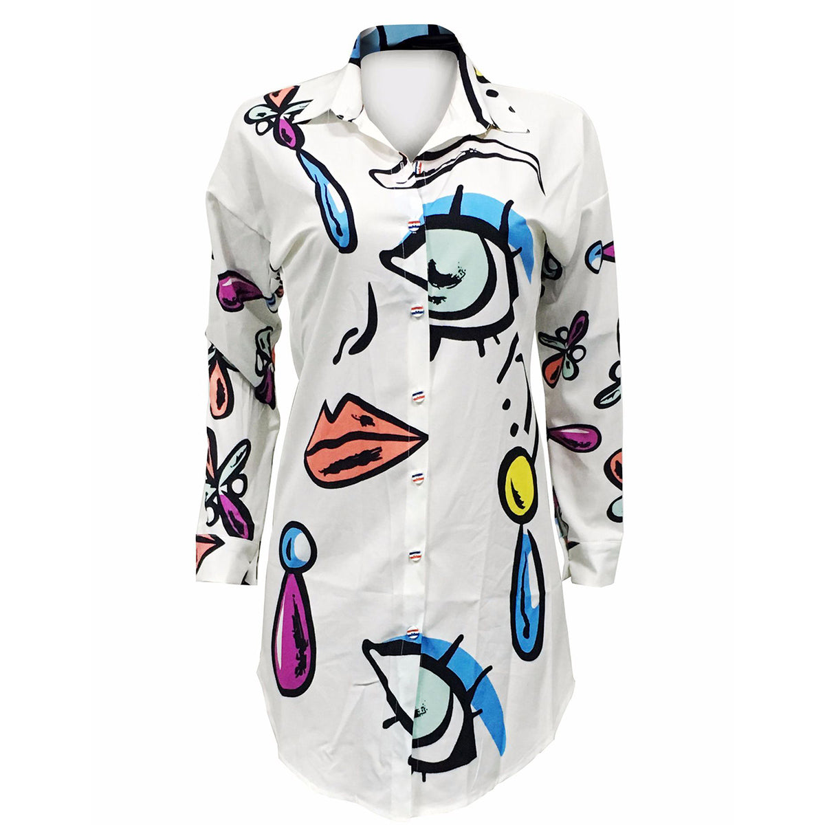 Women Long Sleeve Blouse Graffiti Red Lip Mouth Harajuku Eye Print Long Blouse Autumn Tops Hip Hop Shirt Vestidos Gothic Blusa