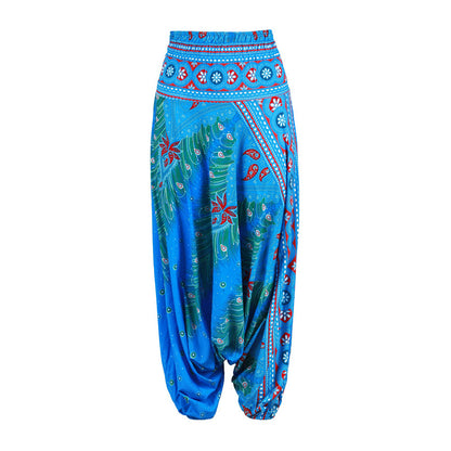 Women Loose Thai Harem Pants Indie Folk Boho Festival Hippy Casual Trousers Loose Elastic Waist Soft National Style Boho Pants