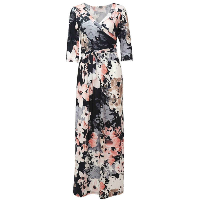 Women Maxi Long Dresses Summer Floral Print Beach Dress Elegant Bandage Bodycon Party Dress Vestidos largos mujer Plus Size XXL