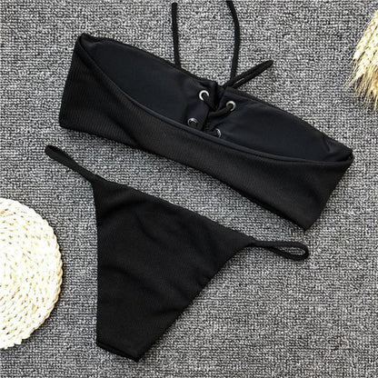 Women Off Shoulder Swimsuit separate Bandage Push-Up Padded Bra Beach Bikini Set Swimsuit Swimwear bikini push up bikini mujer