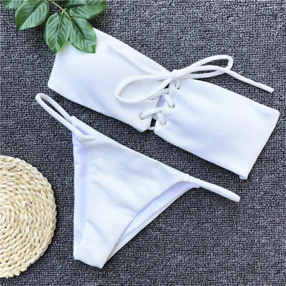 Women Off Shoulder Swimsuit separate Bandage Push-Up Padded Bra Beach Bikini Set Swimsuit Swimwear bikini push up bikini mujer