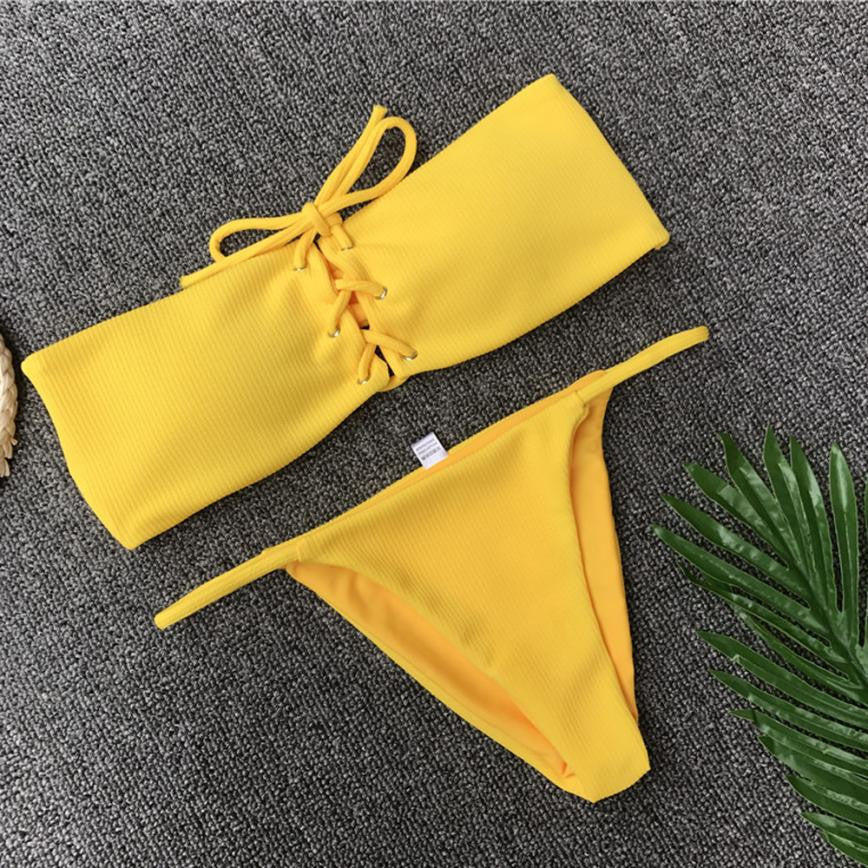 Women Off Shoulder Swimsuit separate Bandage Push-Up Padded Bra Beach Bikini Set Swimsuit Swimwear bikini push up bikini mujer