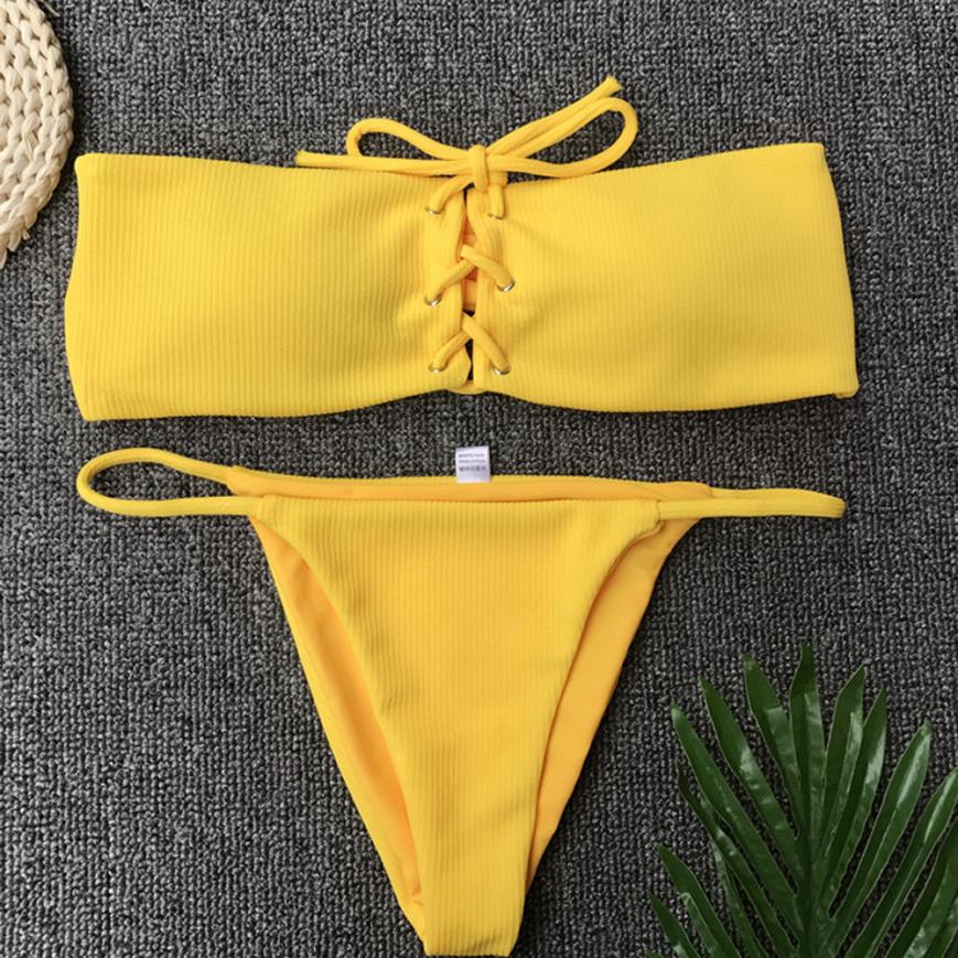 Women Off Shoulder Swimsuit separate Bandage Push-Up Padded Bra Beach Bikini Set Swimsuit Swimwear bikini push up bikini mujer