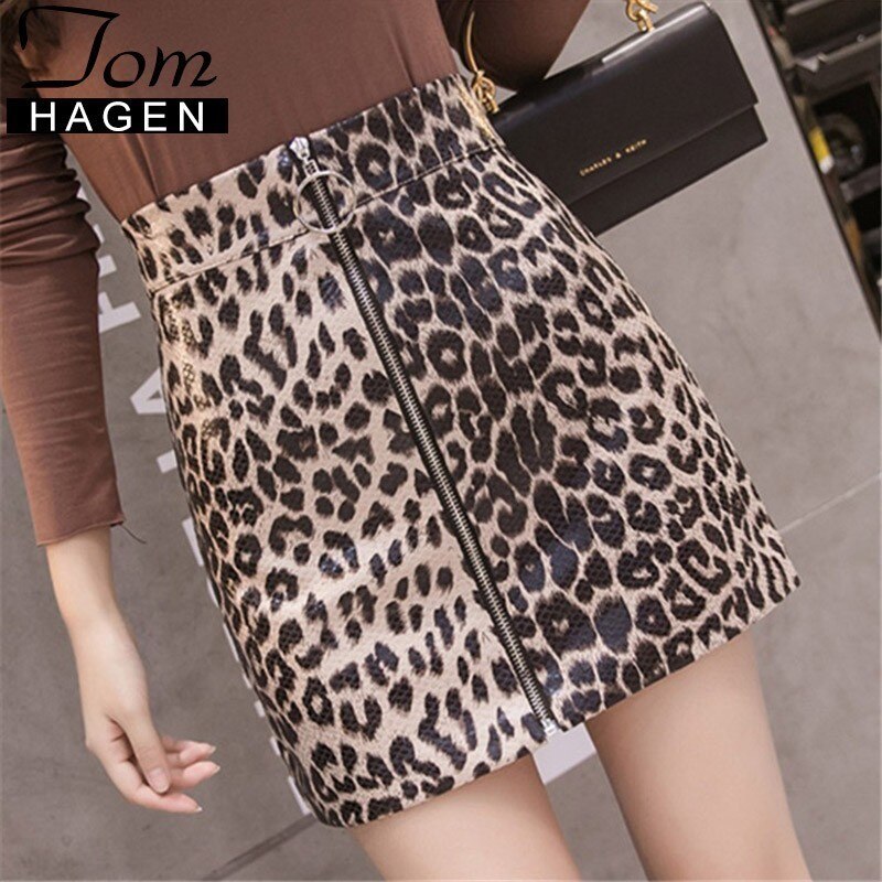 Women PU Faux Leather Skirt Winter Women Elegant Zipper Mini Pencil Leopard Print Skirt Lady Summer Skinny High Waist Skirts