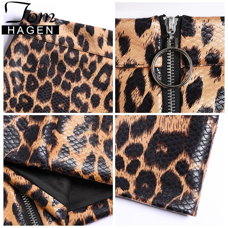 Women PU Faux Leather Skirt Winter Women Elegant Zipper Mini Pencil Leopard Print Skirt Lady Summer Skinny High Waist Skirts