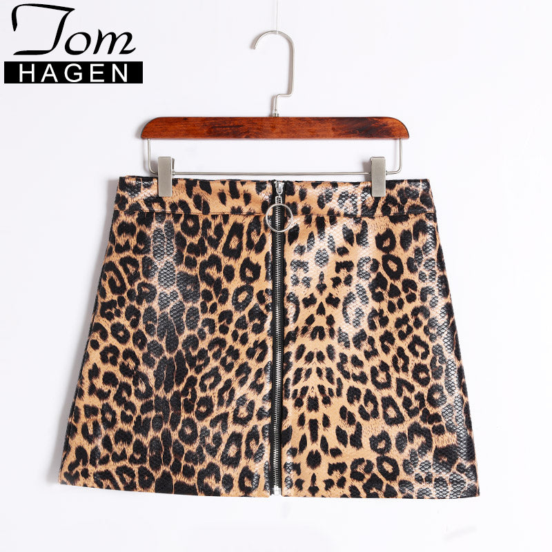 Women PU Faux Leather Skirt Winter Women Elegant Zipper Mini Pencil Leopard Print Skirt Lady Summer Skinny High Waist Skirts