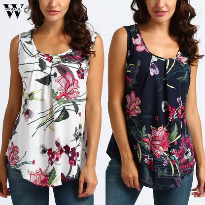 Women Printed Floral Crop Top Short Sleeveless Tank Top Blouse  6.12