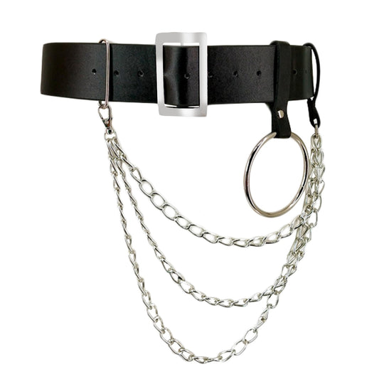 Women Pu Leather Harness Body Belts With Chain Waist Bondage Garters Punk Adjustable Suspender Straps