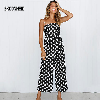 Women Rompers summer long pants elegant strap woman jumpsuits 2019 polka dot plus size jumpsuit off shoulder overalls for womens