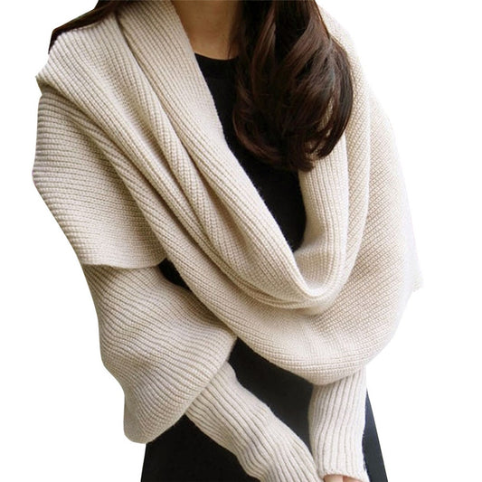 Women  Scarf  Neck Cover Knitting Fashion Wraps Winter Warm Knit Wool Scarf Long Sleeve Scarf Wrap Warm