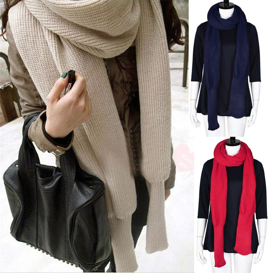 Women  Scarf  Neck Cover Knitting Fashion Wraps Winter Warm Knit Wool Scarf Long Sleeve Scarf Wrap Warm