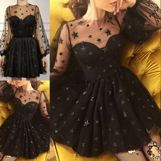 Star Print Tulle Mesh Party Dress