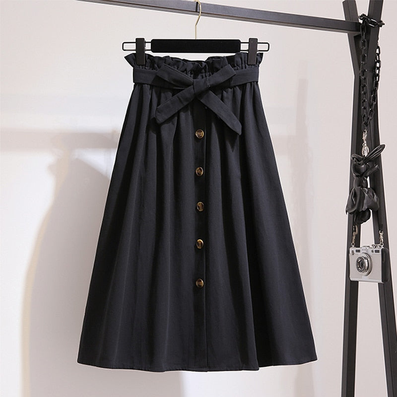 Women Skirts Fashion 2019 High Waist Skirt Women Spring Summer Midi Skirts Womens Elastic Waist A Line Ladies Skirts With Belt