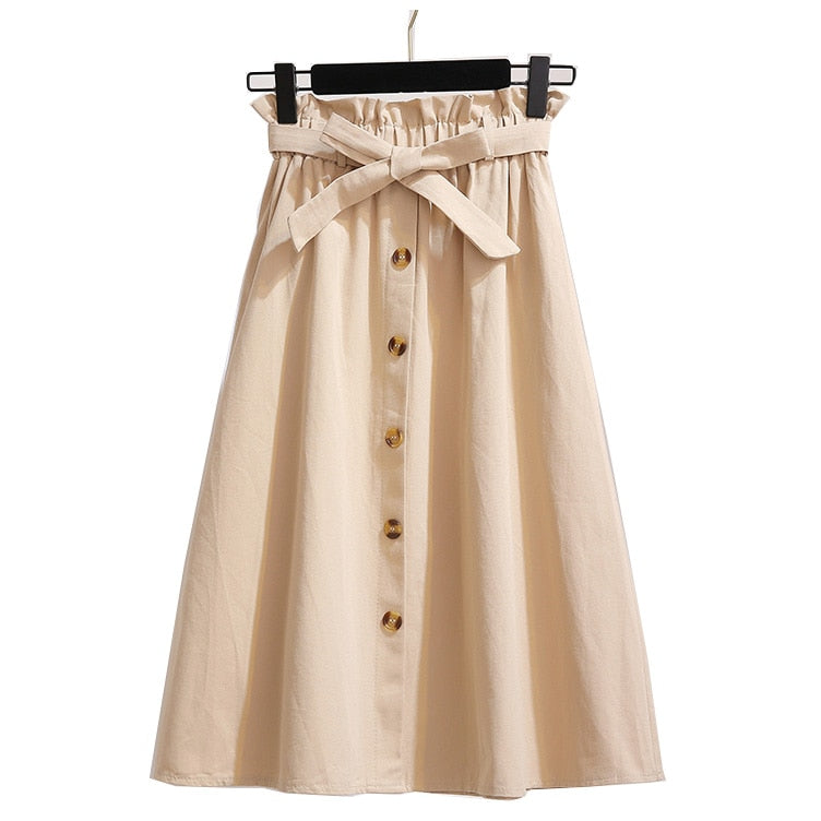 Women Skirts Fashion 2019 High Waist Skirt Women Spring Summer Midi Skirts Womens Elastic Waist A Line Ladies Skirts With Belt