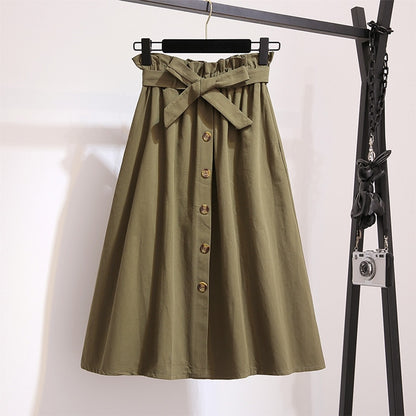 Women Skirts Fashion 2019 High Waist Skirt Women Spring Summer Midi Skirts Womens Elastic Waist A Line Ladies Skirts With Belt